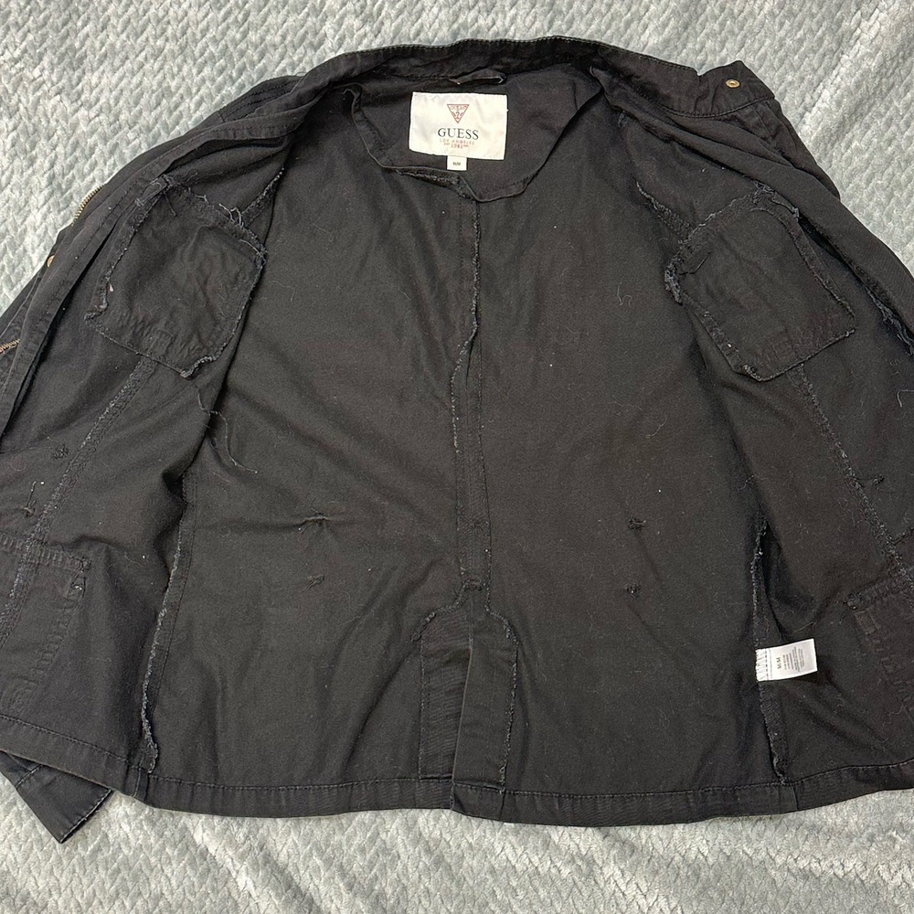 Guess Jacket Women's M Biker Moto Full Zip Snap Canvas 100% Cotton Triangle Logo - Picture 8 of 11